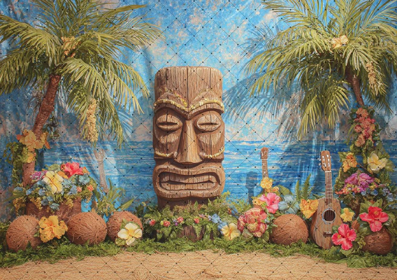 Photography Backdrop Summer Backgrounds Ocean Beach Stone Statue Flowers Decorations Birthday Party Photo Studio Banner