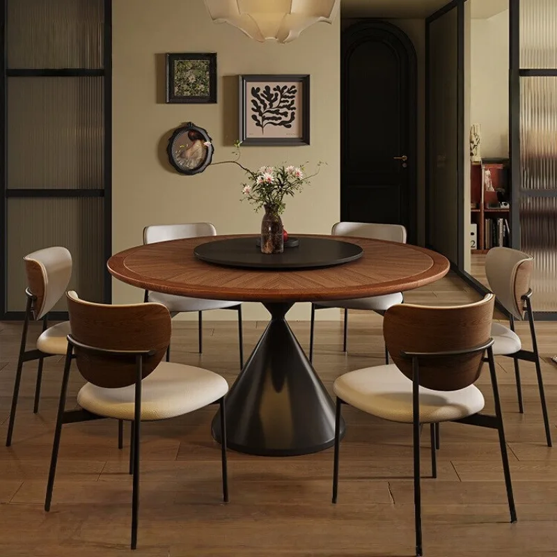 

Medieval dining table and chair combination, rotatable turntable restaurant, modern simplicity and light luxury, small household