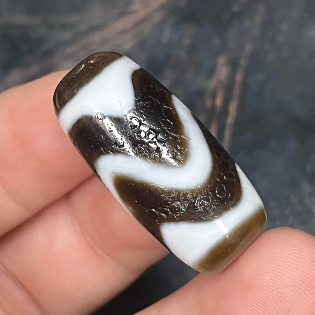 Уникальная тибетская патина, старый маслянистый агат, бусина Дзи с водной волной, 28 мм, Z1026