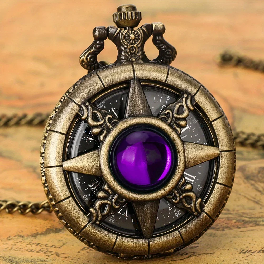 Y2K Cartoon Anime Round Pointer Quartz Watch Vintage Rhinestone Cosplay Necklace Chain Watch For Women Men Collector Gift