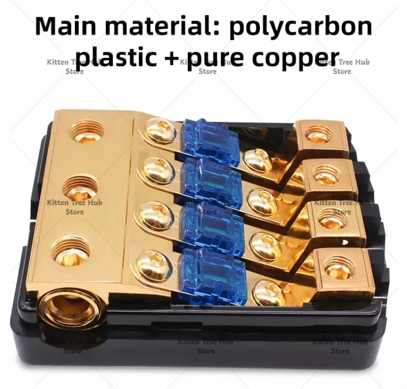 Car Audio Power Supply 1 * 2GA in-4 * 4GA Out ANL 60A Copper Distributor Block Automatic Fuse Holder