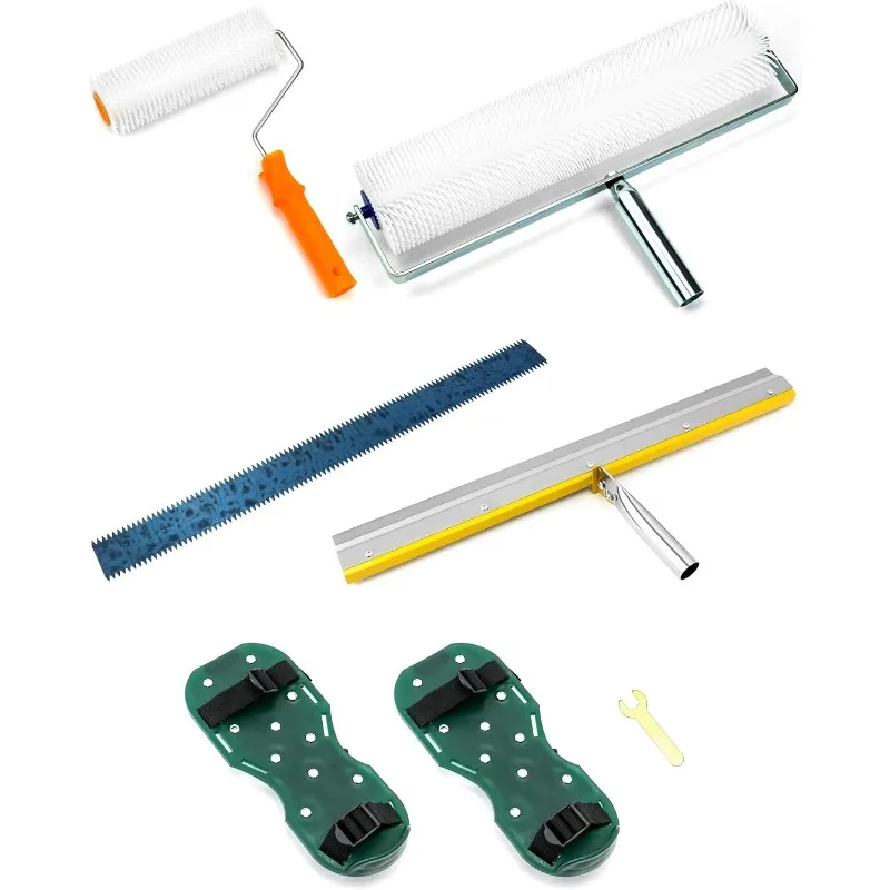 Self-Levelling Cement Tool Kit, Floor Construction Roller Spike Shoes, Epoxy Floor Paint Tool, Stainless Steel Scraper Self