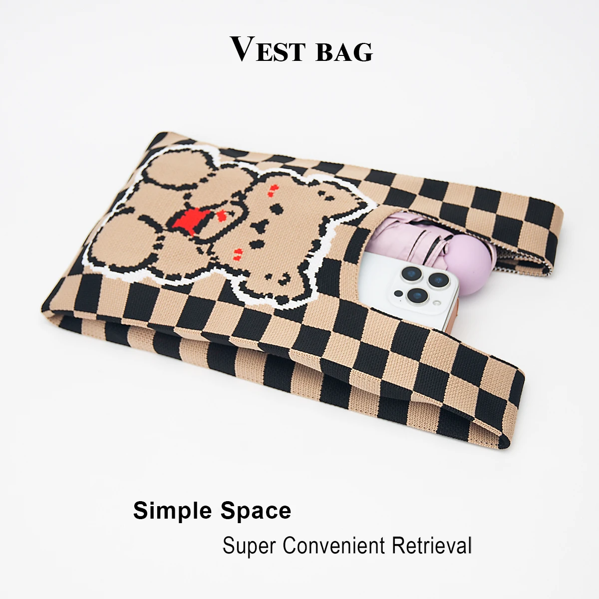 Cute Knitted Handbag for Girls, Large Capacity, Durable, Open-Top Design, Can Hold Items Like Cell Phones, Wallets, Umbrellas, Water Bottles, Pencil Cases, Cosmetics, Etc., Is the Perfect Clutch Bag and Storage Bag for Travel, Commuting, and School, Can Be Used in All Seasons, and Is a Great Accessory to Match with Clothes view 5