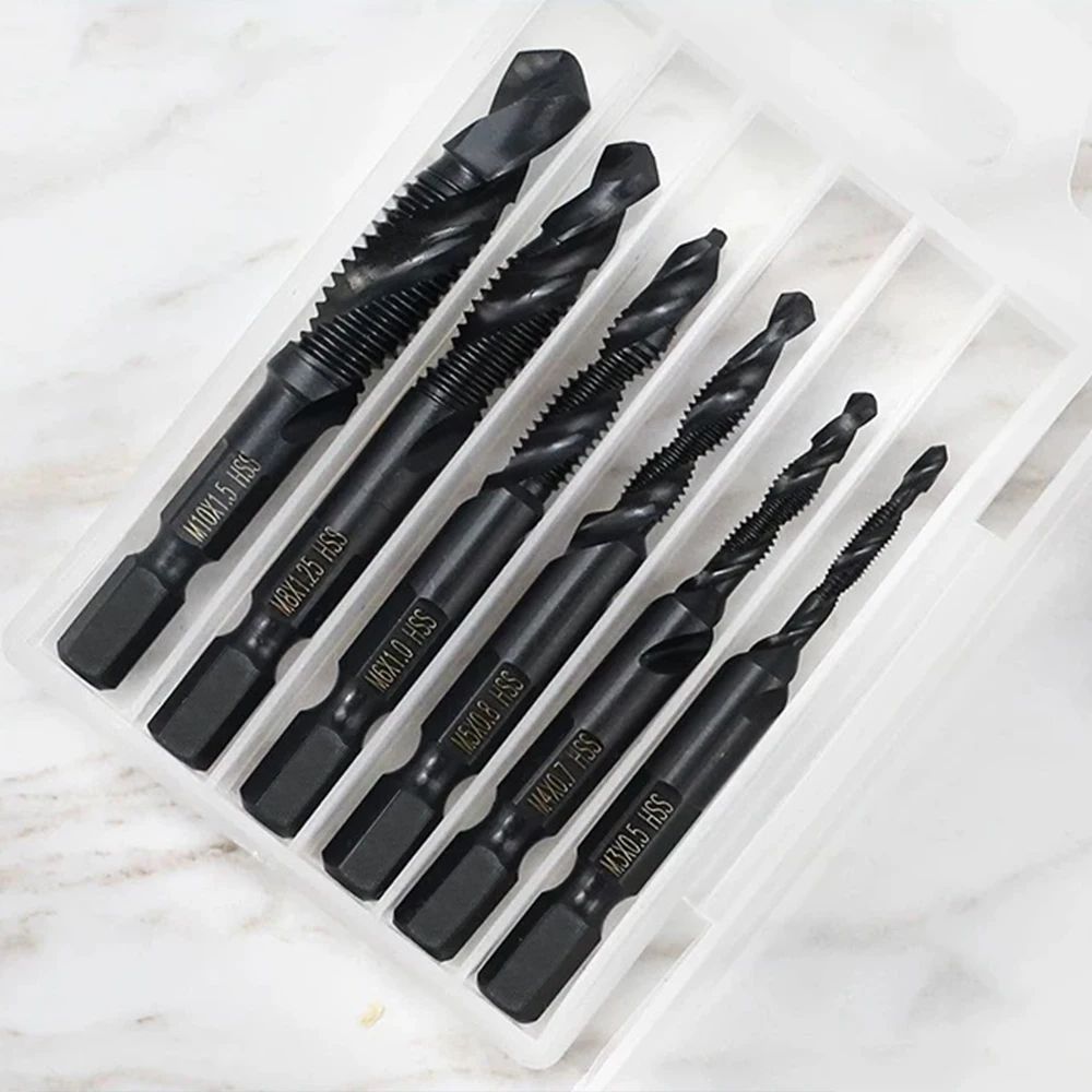 Jeu de forets et de tarauds HSS 6 pièces outil de taraudage plaqué titane en acier rapide pour le perçage du taraud à vis pour le travail du métal et du bois M3-M10