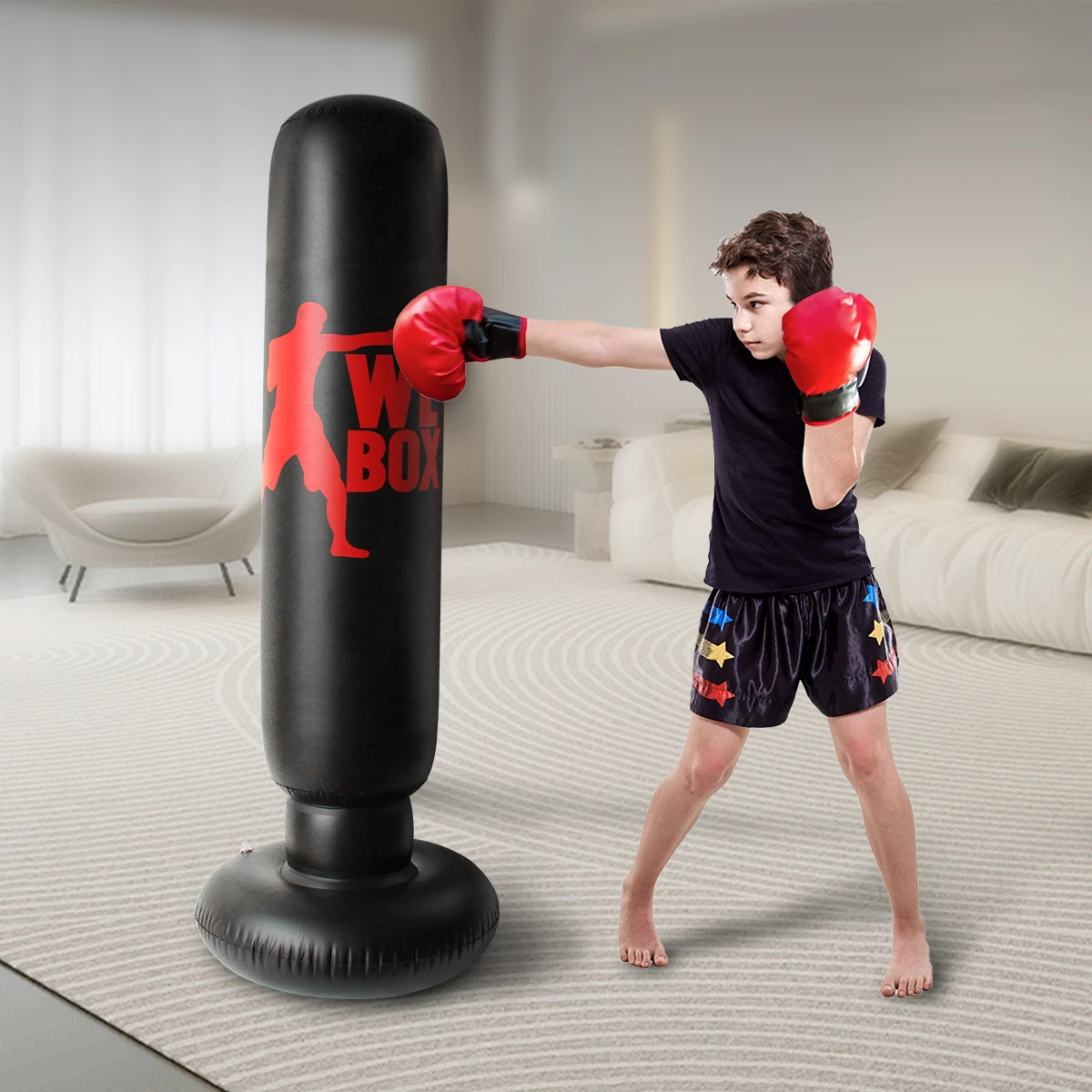 160cm Punching Bag for Adults and Kids, Inflatable Boxing Bag, Kids Punching Bag, for Practicing Karate, Gifts for Boys & Girls