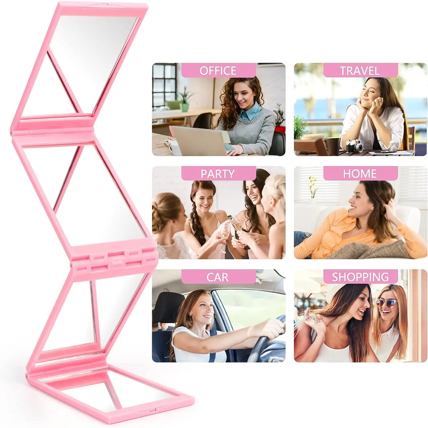 Four Sided Folding Makeup Mirror, Portable Desktop Support Mirror,Multi Angle Four Fold Mirror,  Able To See The Top Of The Head