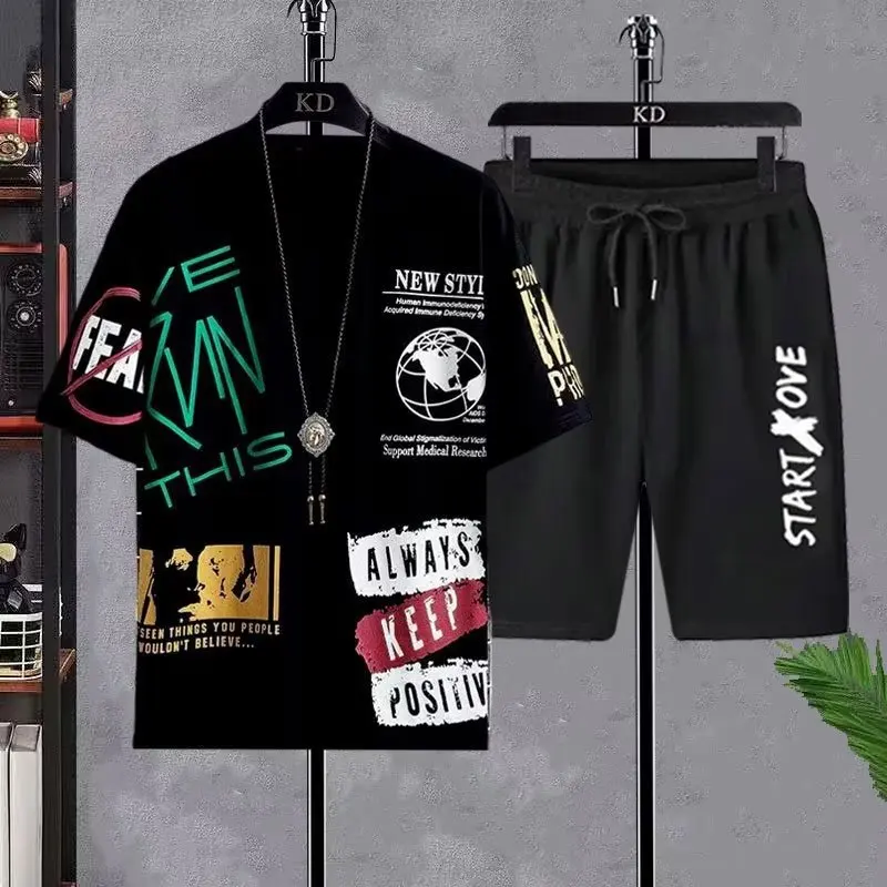 

Tracksuit set Men 2025 Summer Fashion Casual Polyester printed graphic t-shirt Shorts Outfit Men's Basketball Sporty Two-piece