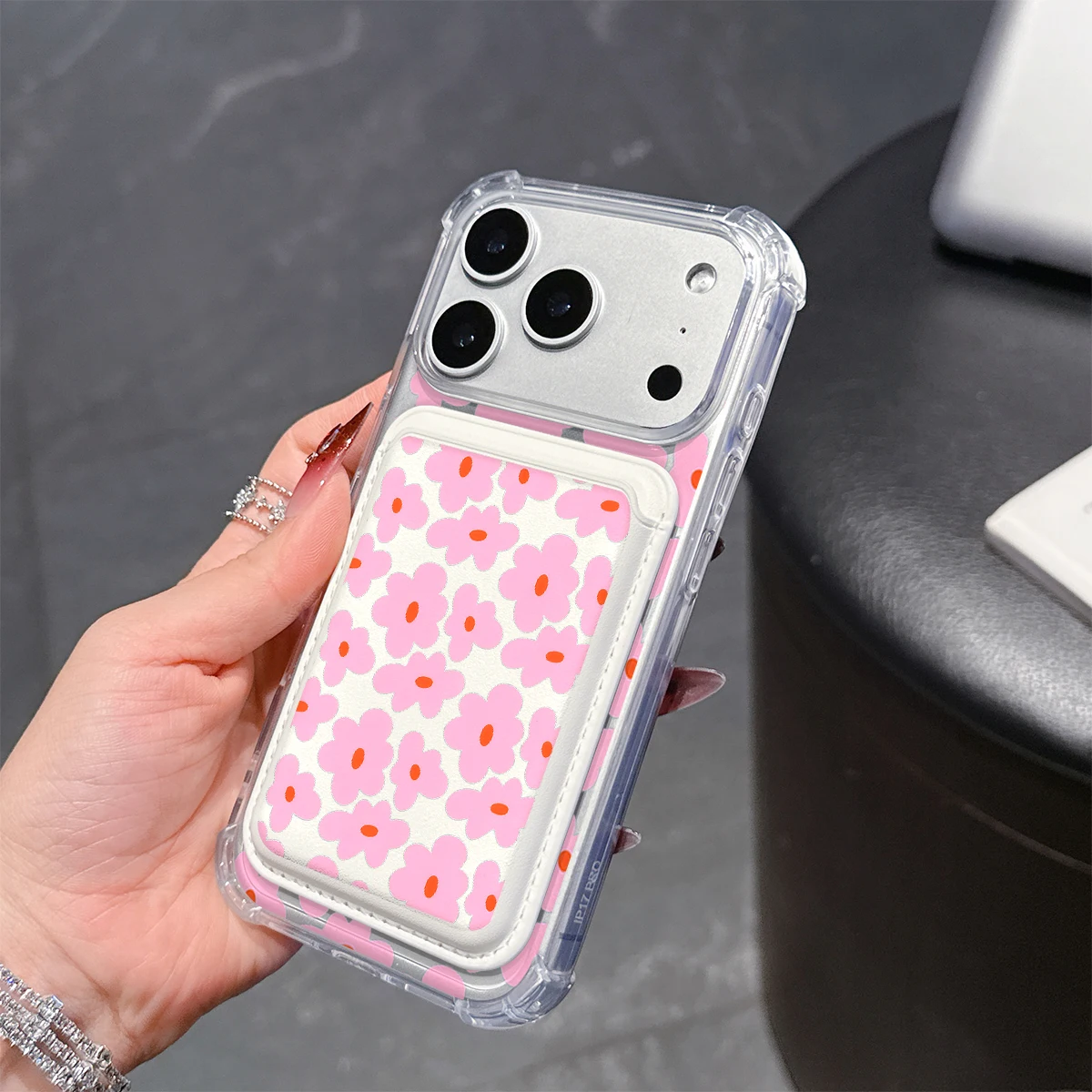 Pink Petal Pop Phone Case For iPhone 17 16 15 14 13 Pro Max Plus Wallet Pocket Transparent Soft TPU for Magnetic Phone Case view 4