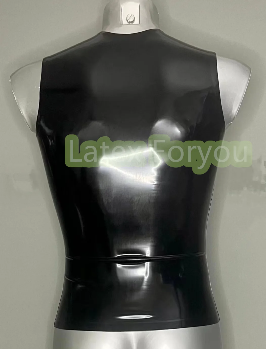 100% Natural Latex Men SleevesLess Crew Neck Front Long Zip Shirt Sexy Bodysuit Men Latex Gummi Rubber Basic Top