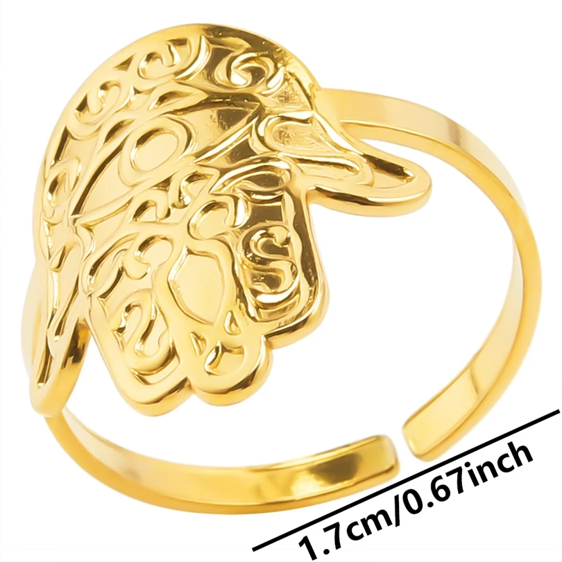 Vintage Fatima Hand Charm Rings For Women Men Accessories Open Adjustable Ring Stainless Steel Jewelry Finger Supplies Birthday