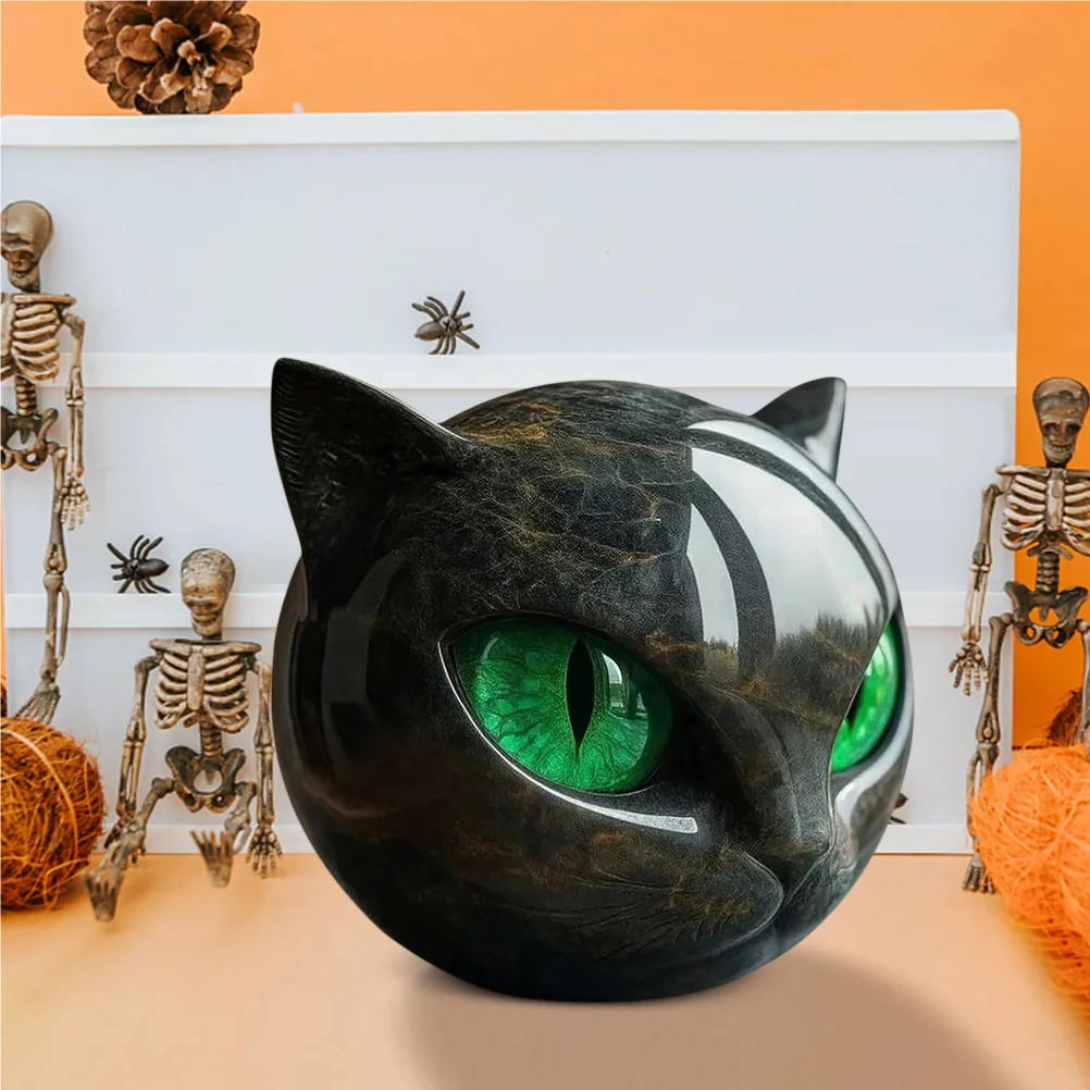 Luxury Black Cat Stone Sculpture Healing Stone Cat Head Sculpture for Home Decor