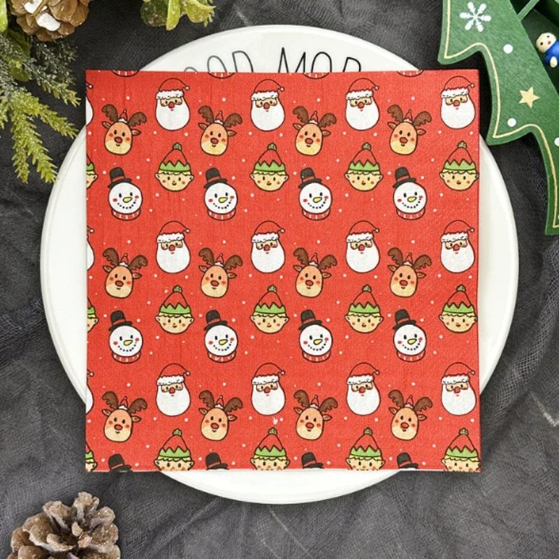 Red Christmas Element Printed Napkin Square Christmas Party Decoration Coloured Wood Pulp Paper Towels 20pcs Paper Napkins Towel