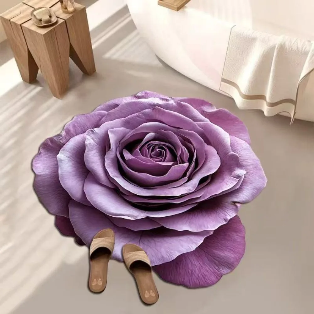 Durable Special-shaped Flower Carpet Soft Non-slip Bathroom Floor Mat Absorbent Rose Floor Mat for Living Room Tea Table Bedside
