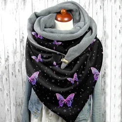 Autumn Winter Woman Scarf Universal Autumn Warm Batterfly Print Double-layer Buckle Scarves Outdoors Warm shawl foulard