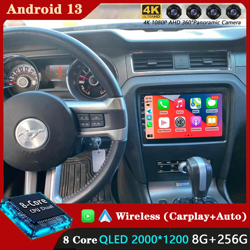 Android 13 Carplay Auto Car Radio For Ford Mustang 2010 2011 2012 2013 2014 Multimedia GPS Navi WIFI+4G Player Stereo 360 Camera