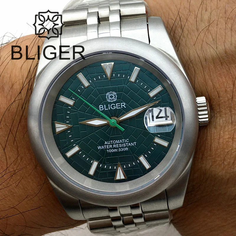 

BLIGER 36mm/39mm NH35A Automatic Watch For Men Turquoise Green Dial Sapphire Glass Luminous Index Jubilee Bracelet Date Function