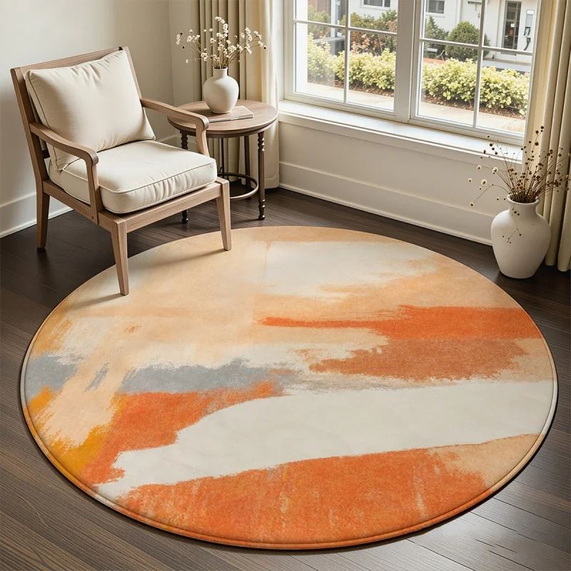 Mid Century Abstract Color Block Circular Area Rug  Dark Teal Yellow Grey Patchwork Round Mat Contemporary Home Decor Rug