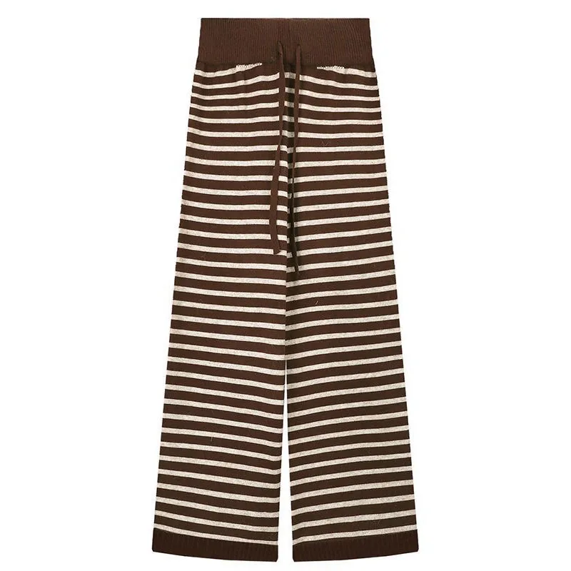 Harajuku Kontrast Farbe Streifen Breite Bein Hosen Vintage Grunge Lose Gestrickte Casual Hose Y2k Ästhetische Frauen Gerade Hosen Neue