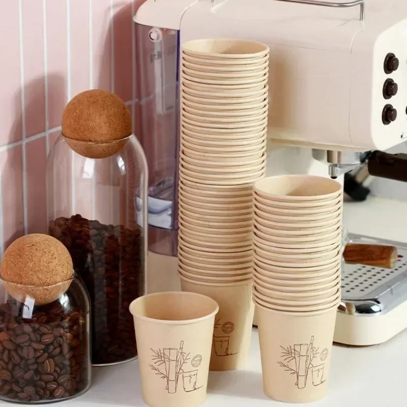 50/100Pcs Disposable Coffee Cups Thickened Bamboo Fiber Cup Household Water Cup Juice Milk Bubble Tea Cup 종이컵 Vasos Desechables