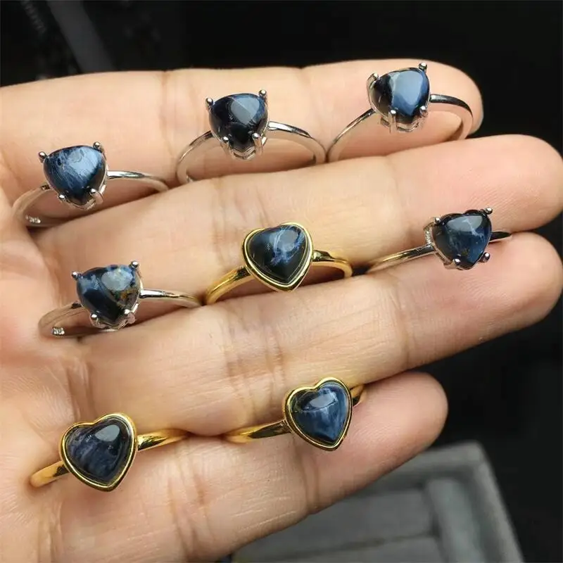 S925 Natural Peter Stone Heart Ring Fashion Healing Reiki Gemstone Jewelry Women Holiday Gift 1PCS