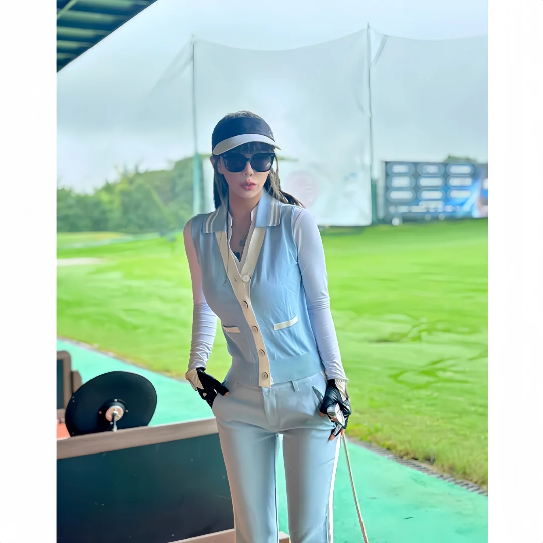 SG Golf Clothing Women's Set Autumn/Winter Long Sleeve Thin Knitted Slimming Vest Vest Outdoor Sports Leisure Fashion