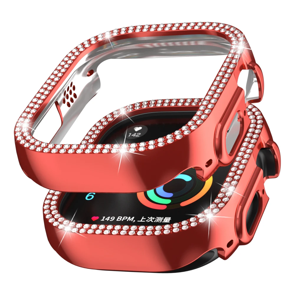 For Apple Watch 8  49mm Ultra IWatch Series Rose Gold Crystal Case Protective Accessories Women's Double Row Diamond