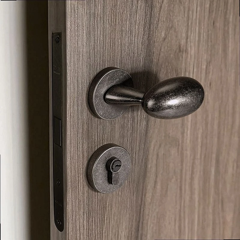 Minimalist Oval Vintage Silver Magnetic Silent Bedroom Door Lock Lever Handle living room decoration home accessories