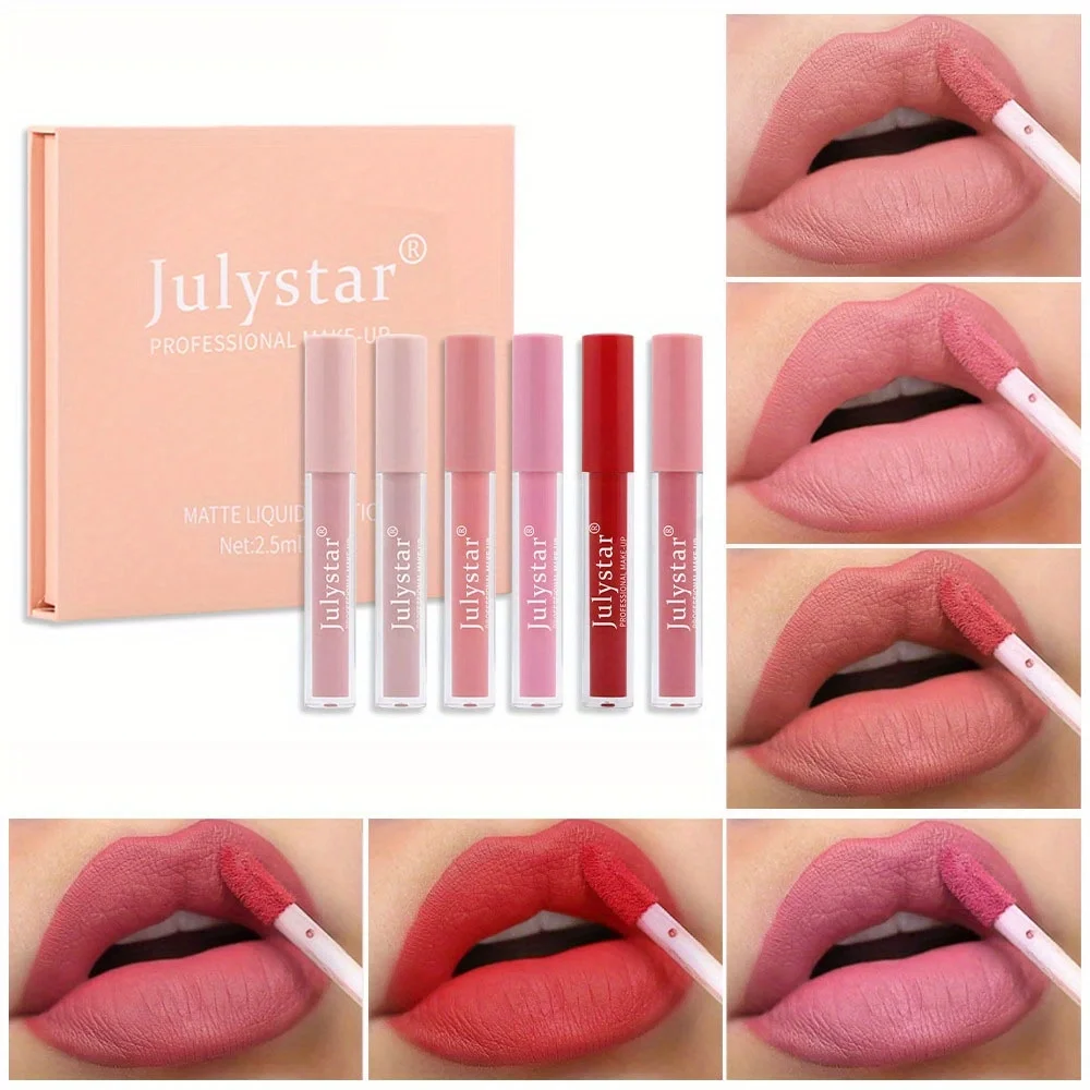 

6Pcs/Box Matte Liquid Lipstick Set Nude Red Foggy Lip Stick Cream Makeup Cosmetics Velvet Lip Gloss Waterproof Make Up Lipgloss