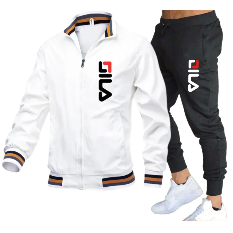 

New Spring and Autumn men's stand-up collar jacket + sport pants 2-piece set, outdoor fashionable windproof men's casual suit