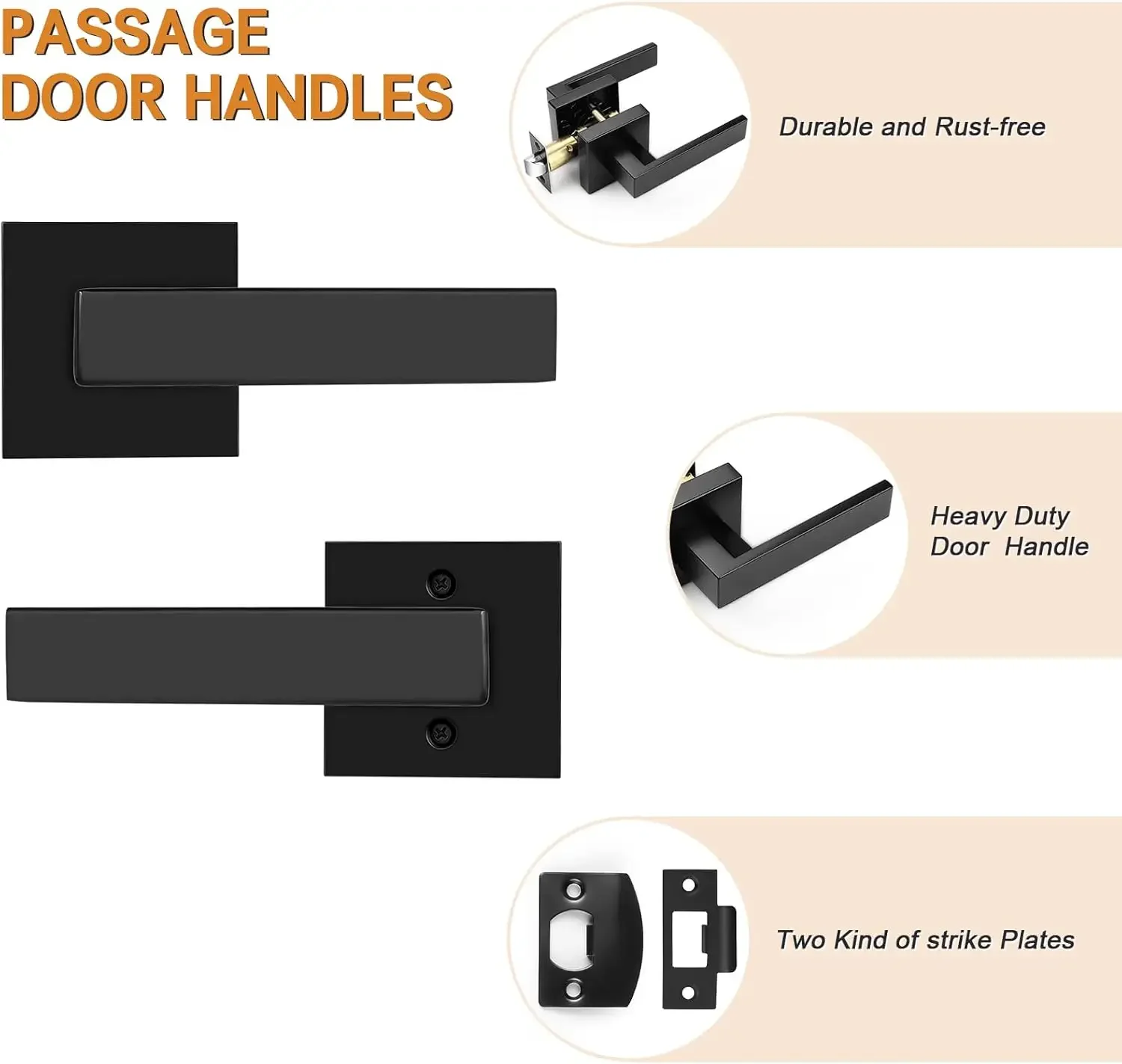 15 Pack| Matte Black Passage Door Levers Interior Heavy Duty Square Door Handles, Hall/Closet Non-Locking Door Handle