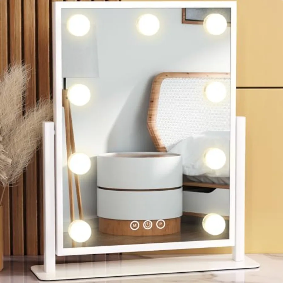 

Vanity Mirror with Lights Lighted Makeup Mirror Hollywood Makeup Mirror with 9 Dimmable Bulbs and 3 Color Lighting Modes Smart