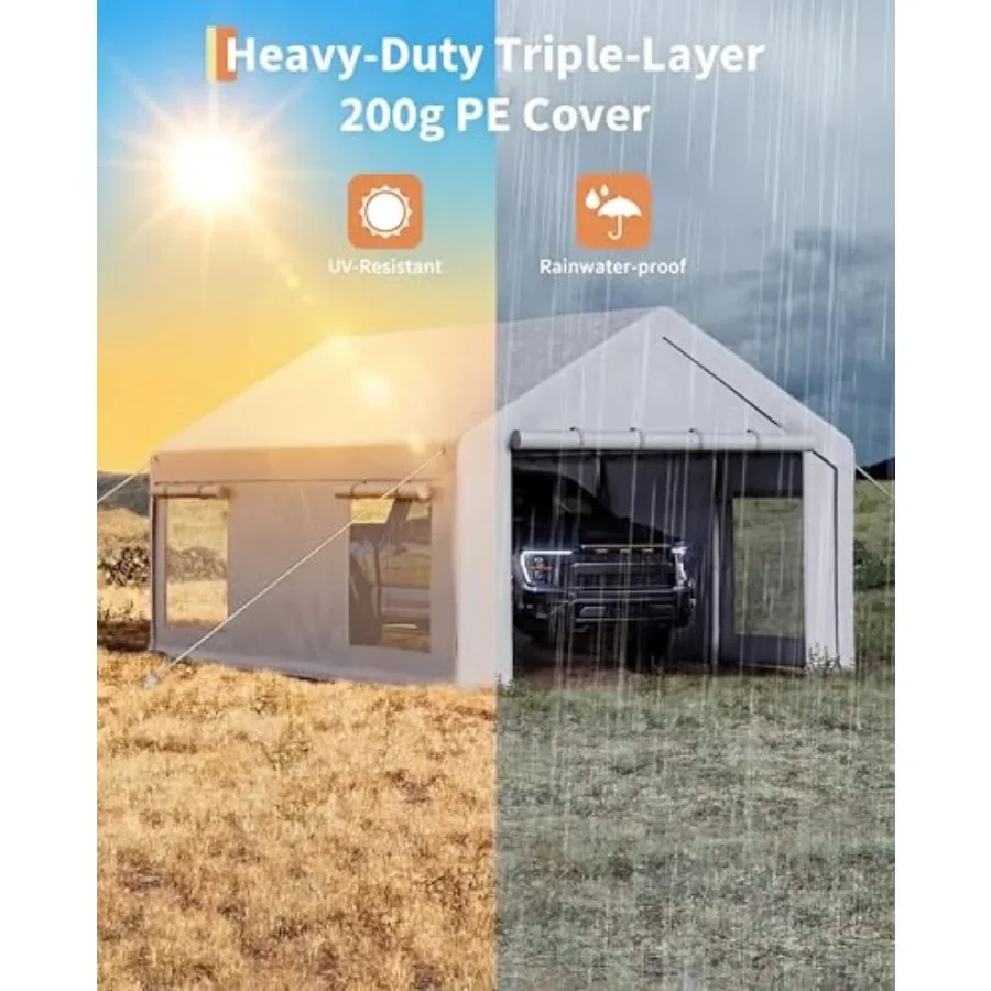 Car Port Portable Garage for outdoor use, heavy-duty polyethylene fabric, gray color, quick-setup and weather-resistant
