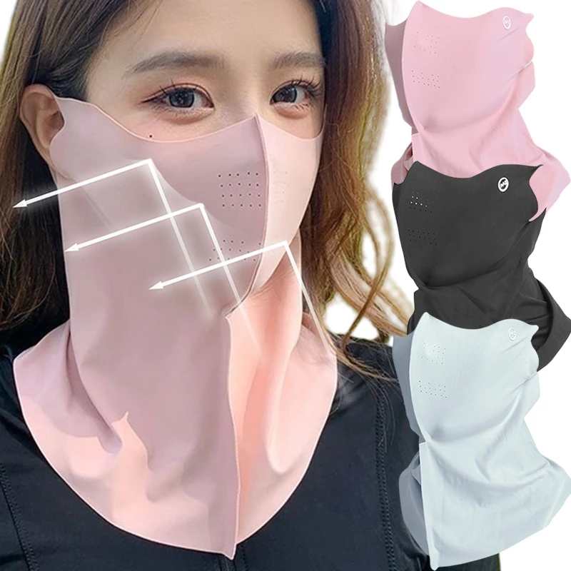 Summer Women UV Protection Neck Scarf Ice Silk Face Mask Cover Outdoor Wrap Cover Sports Cycling Sun Proof Sunscreen Dustproof