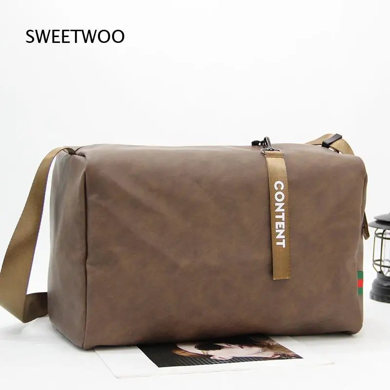 Men Vintage PU Leather Duffle Bag Large Capacity Travel Shoulder Crossbody Handbag for Weekend Trip Gym