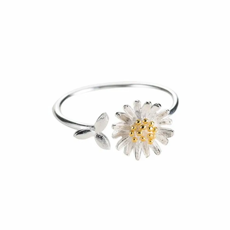 New Arrival piękna literacka moda 925 srebro biżuteria stokrotka kwiaty wykwintne kobiece prezent pierścionki otwierające R211