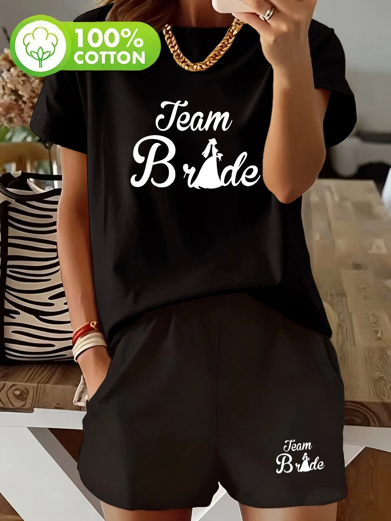 

Персонализированный комплект в уличном стиле: свободные шорты с эластичным поясом и футболка с коротким рукавом из 100% хлопка, дышащий, влагоотводящий, комфортный, приятный для кожи, подходит для дома, отдыха и уличной носки, универсальный женский компле