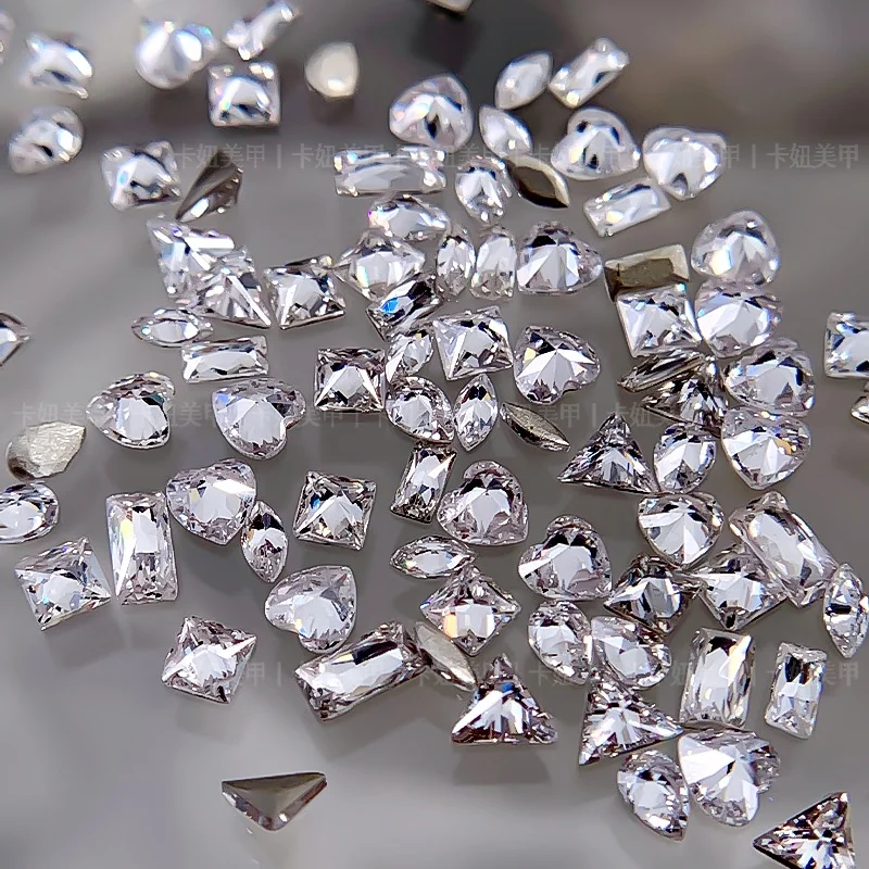 50/100PCS Mixed Shape Nail Zircon Stones Mini K9 Zircon Flat Back Nail Rhinestones Nail Art Supplies Accessories & Decorations