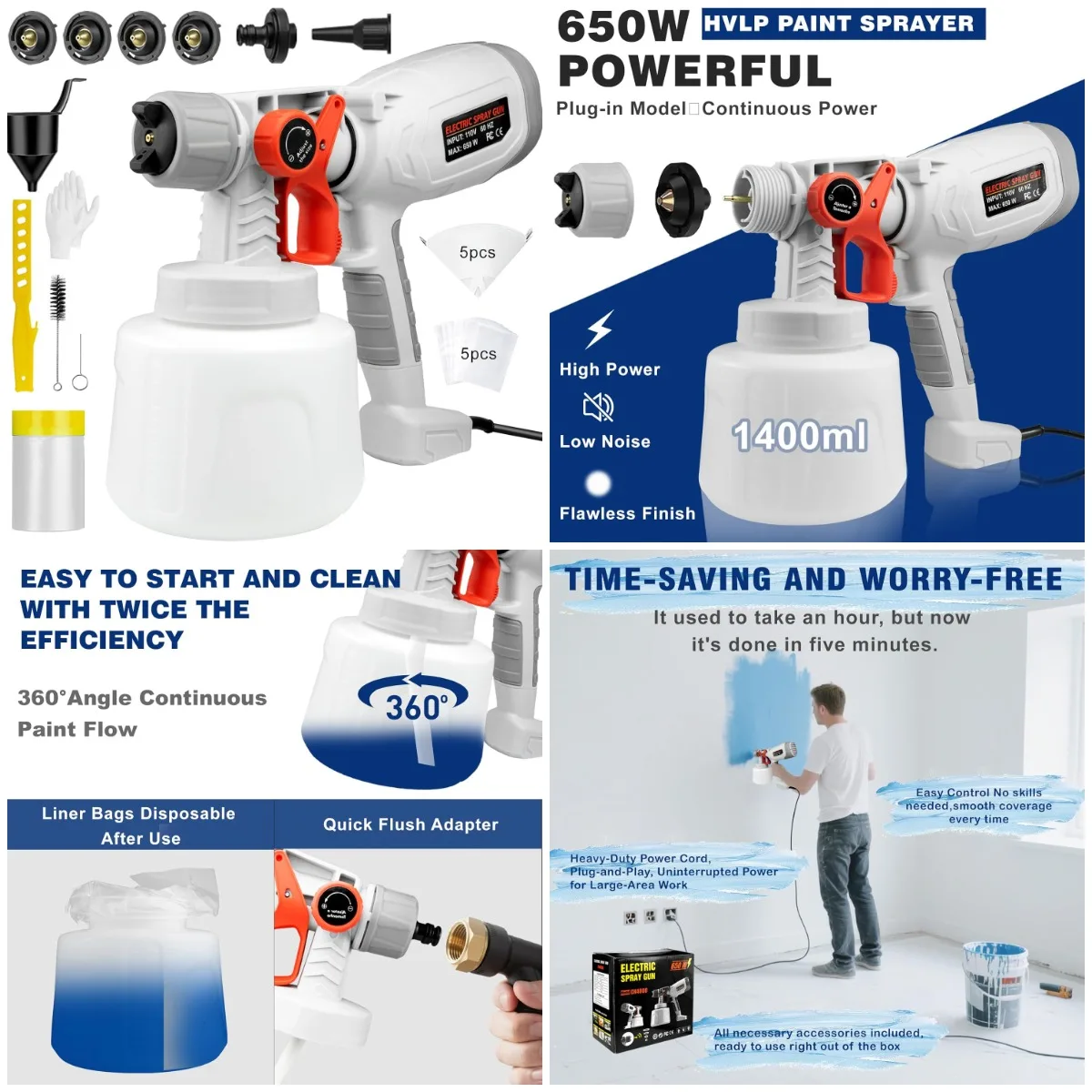 

Electric Paint Sprayer 1400ML with 4 Nozzles, 3 Patterns, HVLP Spray Gun Set for Painting Furniture, Cars, DIY