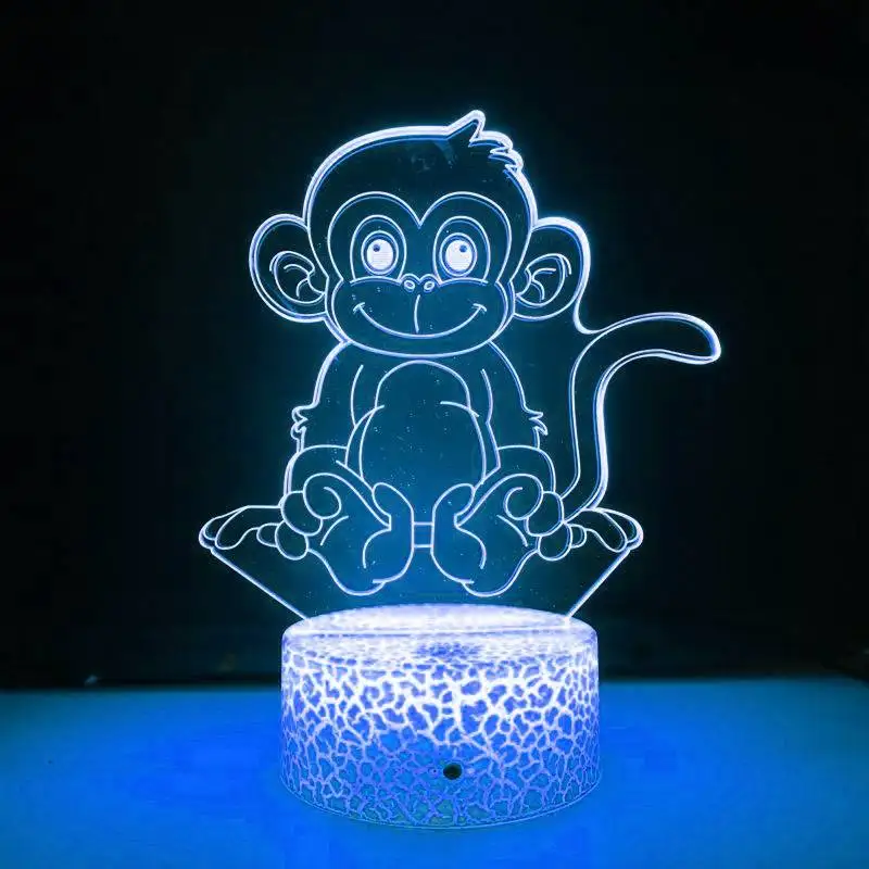 Nighdn 3D Monkey Night Light Lamp Illusion Led 7 Color Changing Table Desk Decoration Lamps Gift Acrylic Flat ABS Base USB Cable