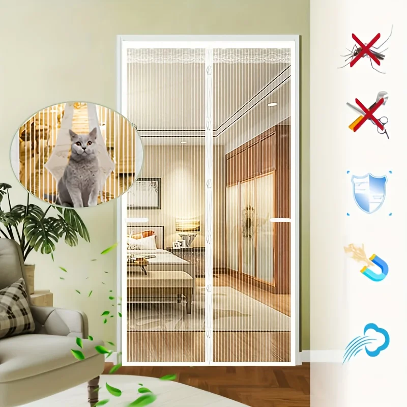 Magnetic Mesh Door Curtain - Auto-Closing, Durable Polyester, Keeps Bugs Out, Stylish Lace Design for Home, Yard, Bathroom
