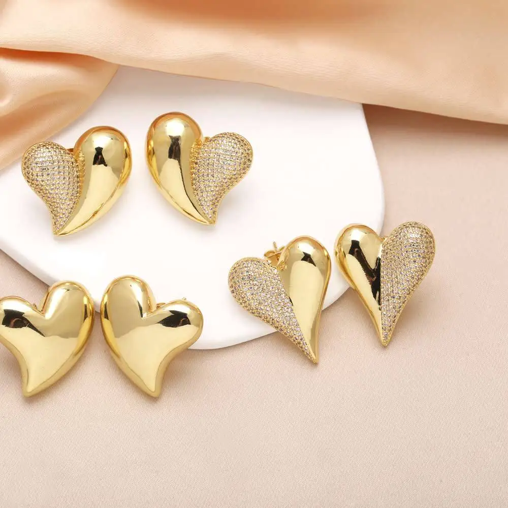 

Hot Sale Heart Earrings Copper Plated 18k Gold Earrings Full Zirconia Earrings Fashion Jewelry