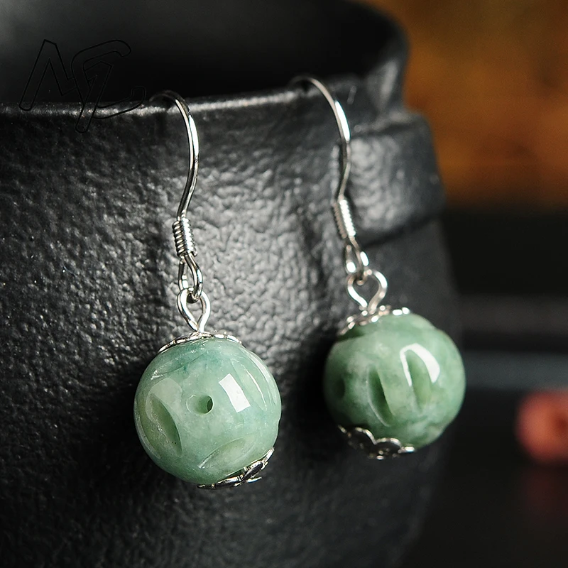 

Natural Emerald Hollow Bead Jade DIY Earrings Charm Jewellery Fashion Accessories Hand-Carved Man Ahd Woman Luck Amulet Gifts