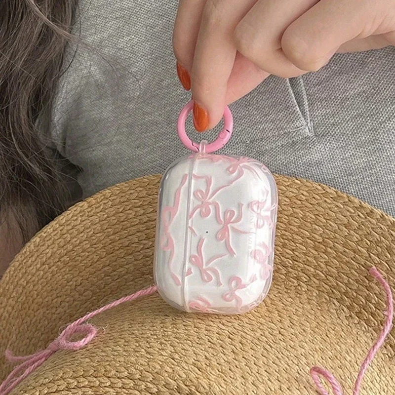 Розовый чехол с бантом для Airpods 1/2/3/4, мягкий защитный чехол, чехол для беспроводных наушников Bluetooth для Airpods Pro 2, чехол с брелоком
