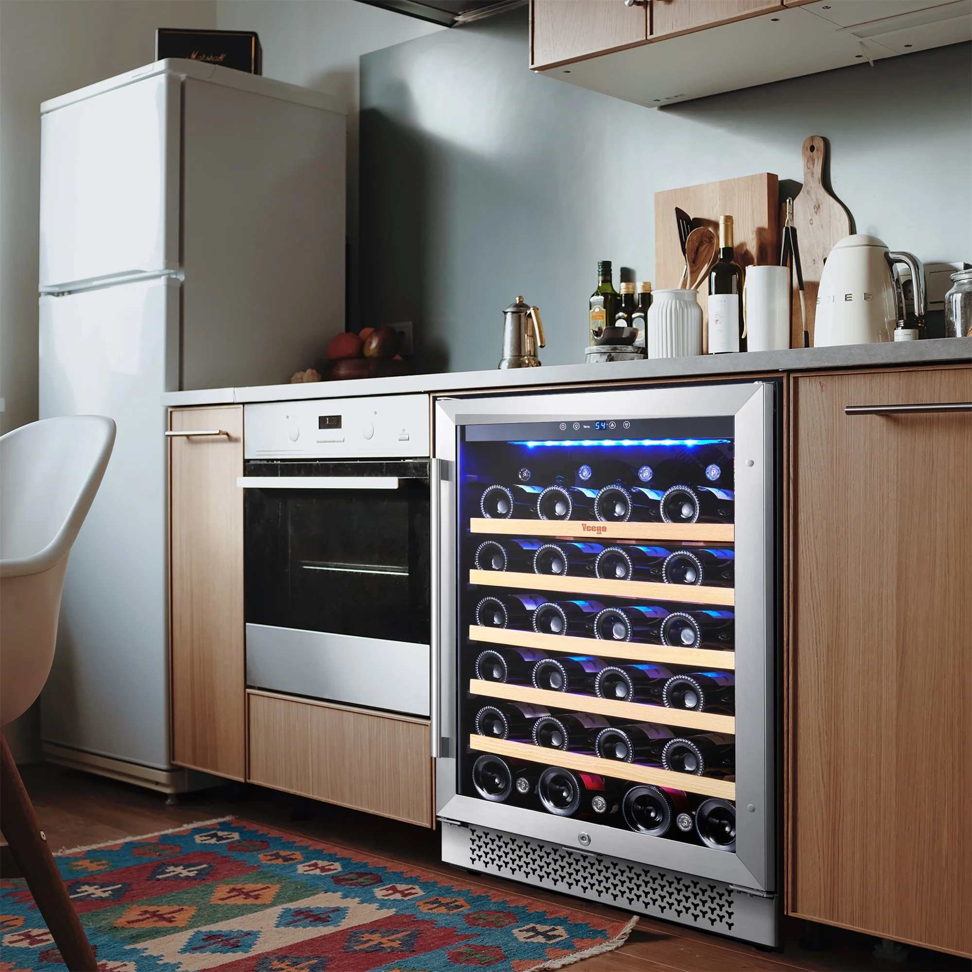 Yeego 145L Wine Cooler – Elegant 47-Bottle Capacity Refrigerator with Precision Cooling, Stylish Design & Durable Wood Shelves