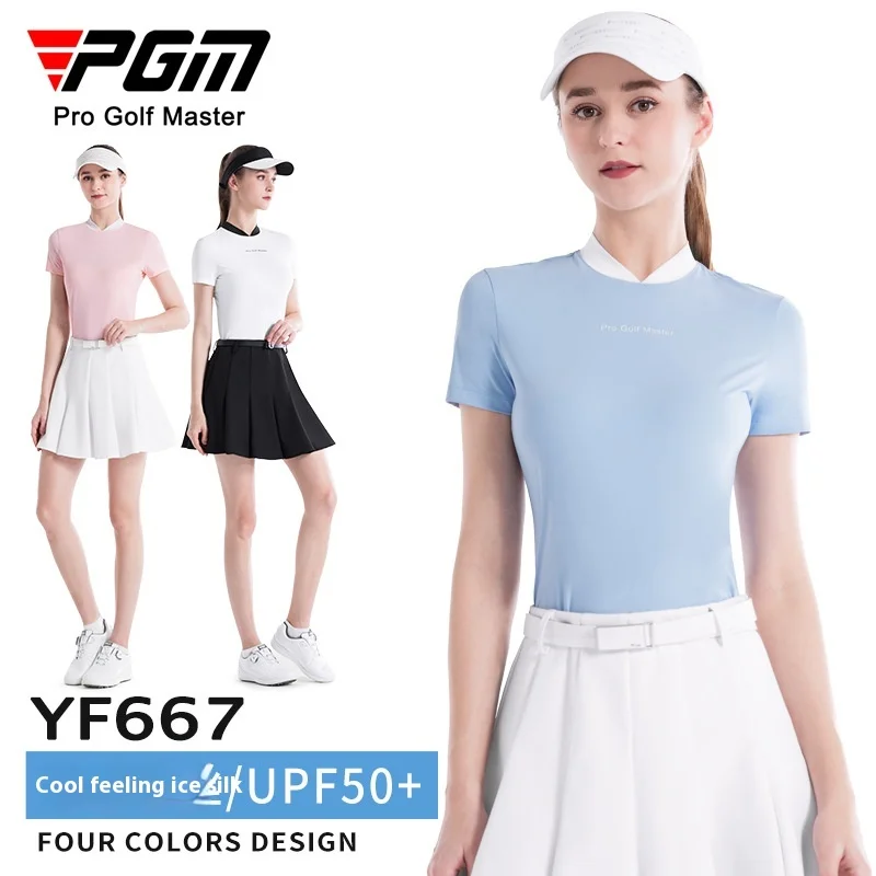 

PGM Golf Clothing Women's Ice silk sunblock top T-shirt Pleated skirt Summer tracksuit