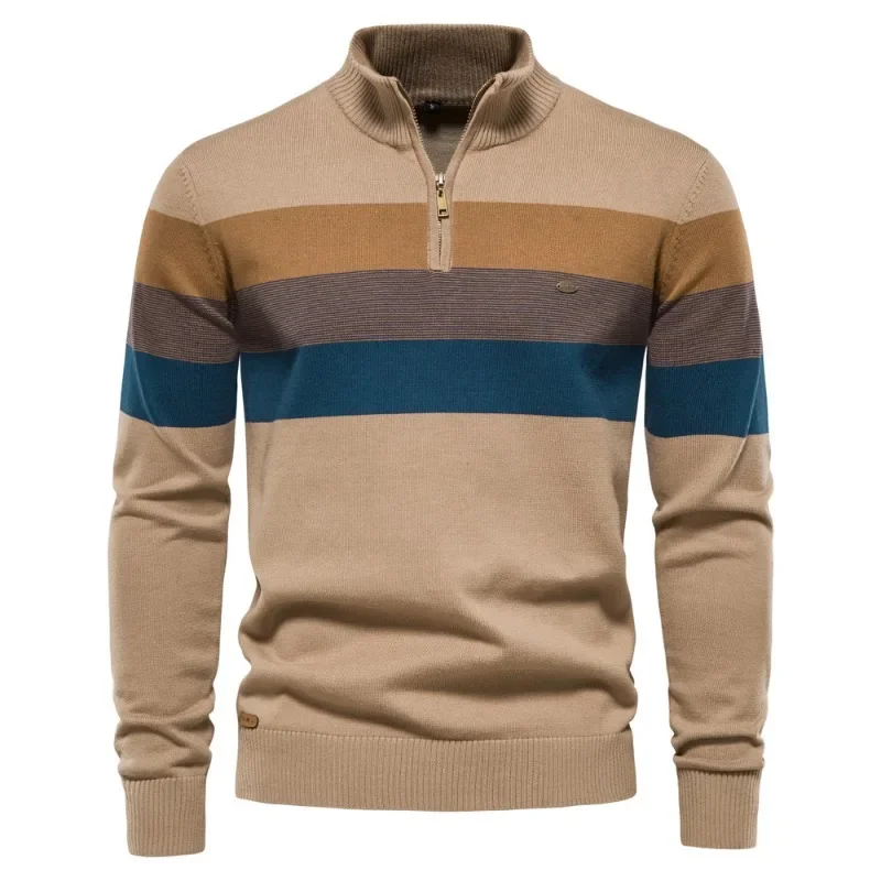 Suéter de punto con cuello levantado para hombre, jersey con pecho abierto, Otoño e Invierno