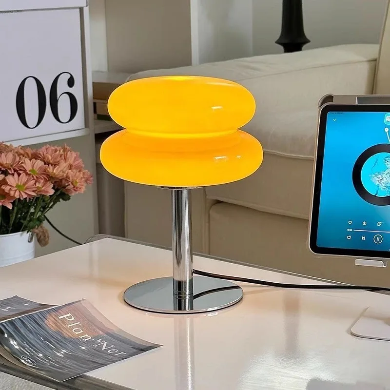 

Macaron Glass Table Lamp Trichromatic Dimming Living Room Atmosphere Lamps Eye Protection Night Light Girl Bedroom Bedside Decor