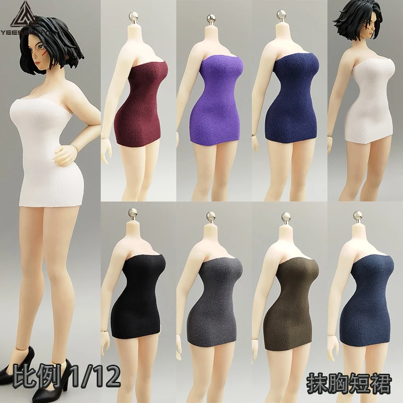 

1/12 Scale 6-inch Y2K Sexy Bodycon Strapless Short Bandeau Dress for Female Action Figure, Short Dress for 15cm BJD Dolls