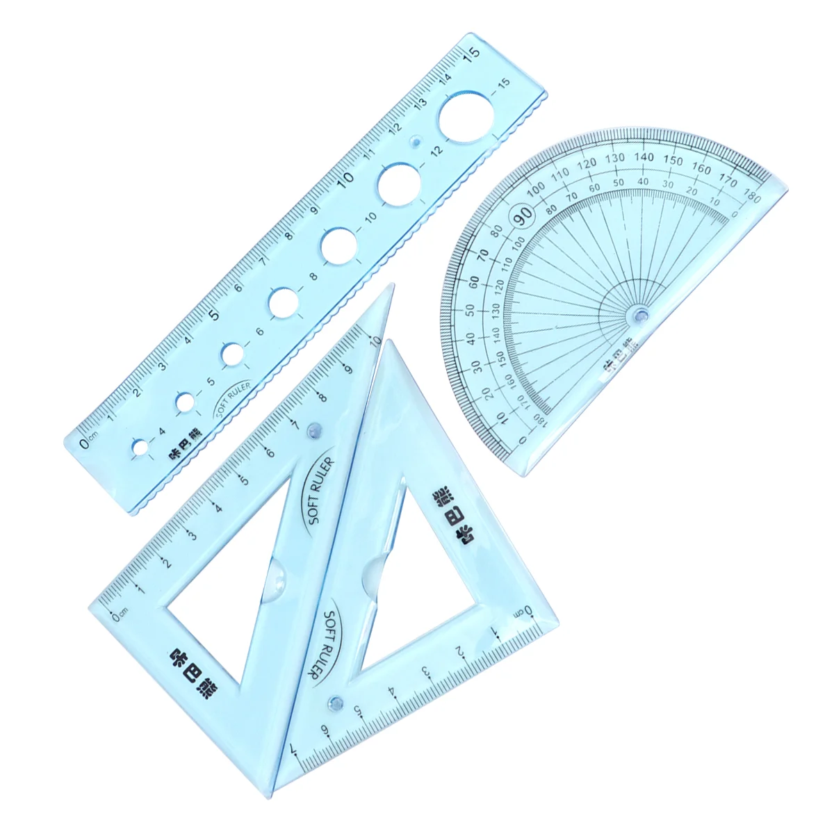 4 Pcs/1 Set Student Rulers Set Bendable Stationery Rulers with Wave Clear Student Rulers for Girl Boy (Transparent)