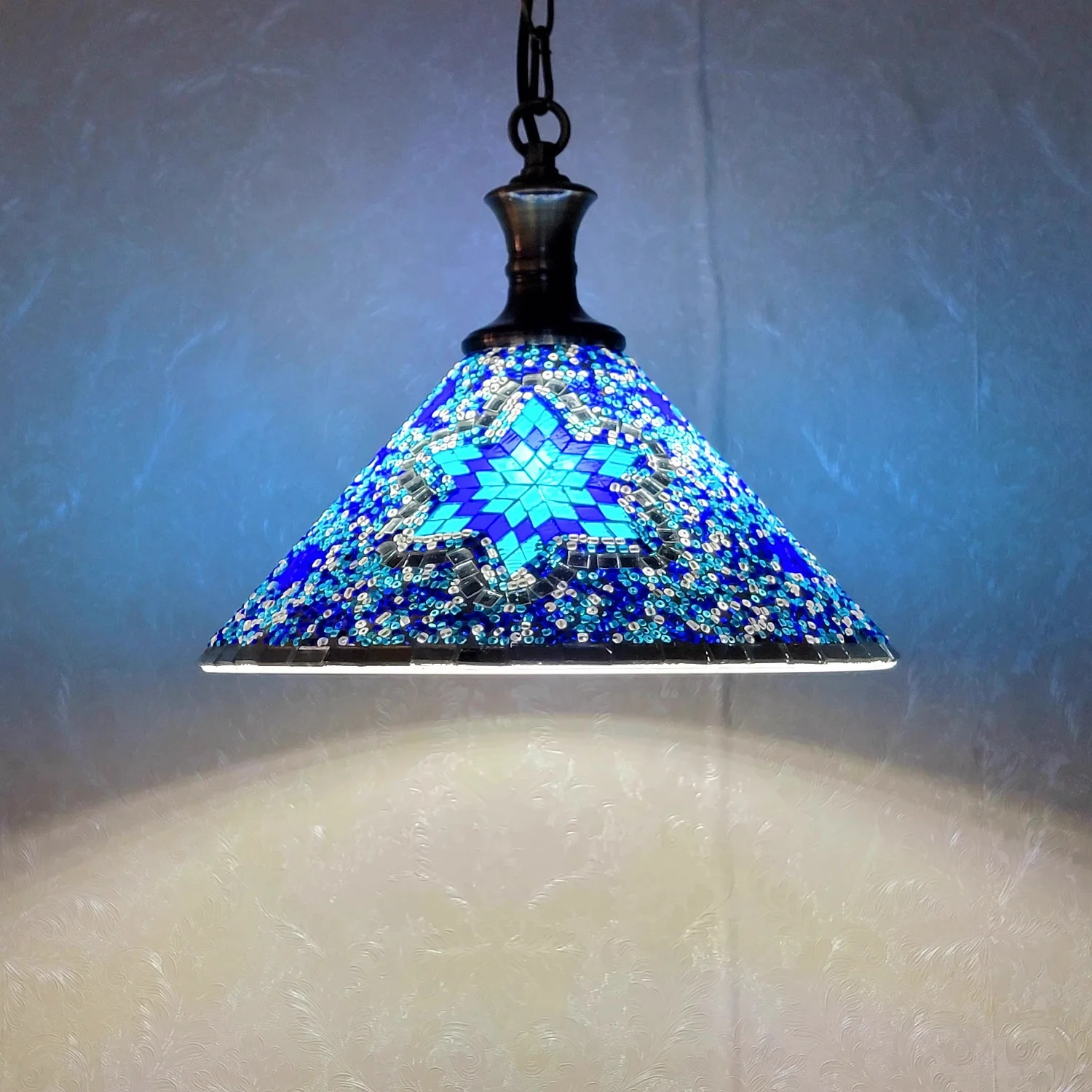 Mosaic Pendant Lamp Vintage Art Deco Handcrafted Lamparas De Mesa Glass Romantic Light Lamparas Con Mosaicos Home Decor